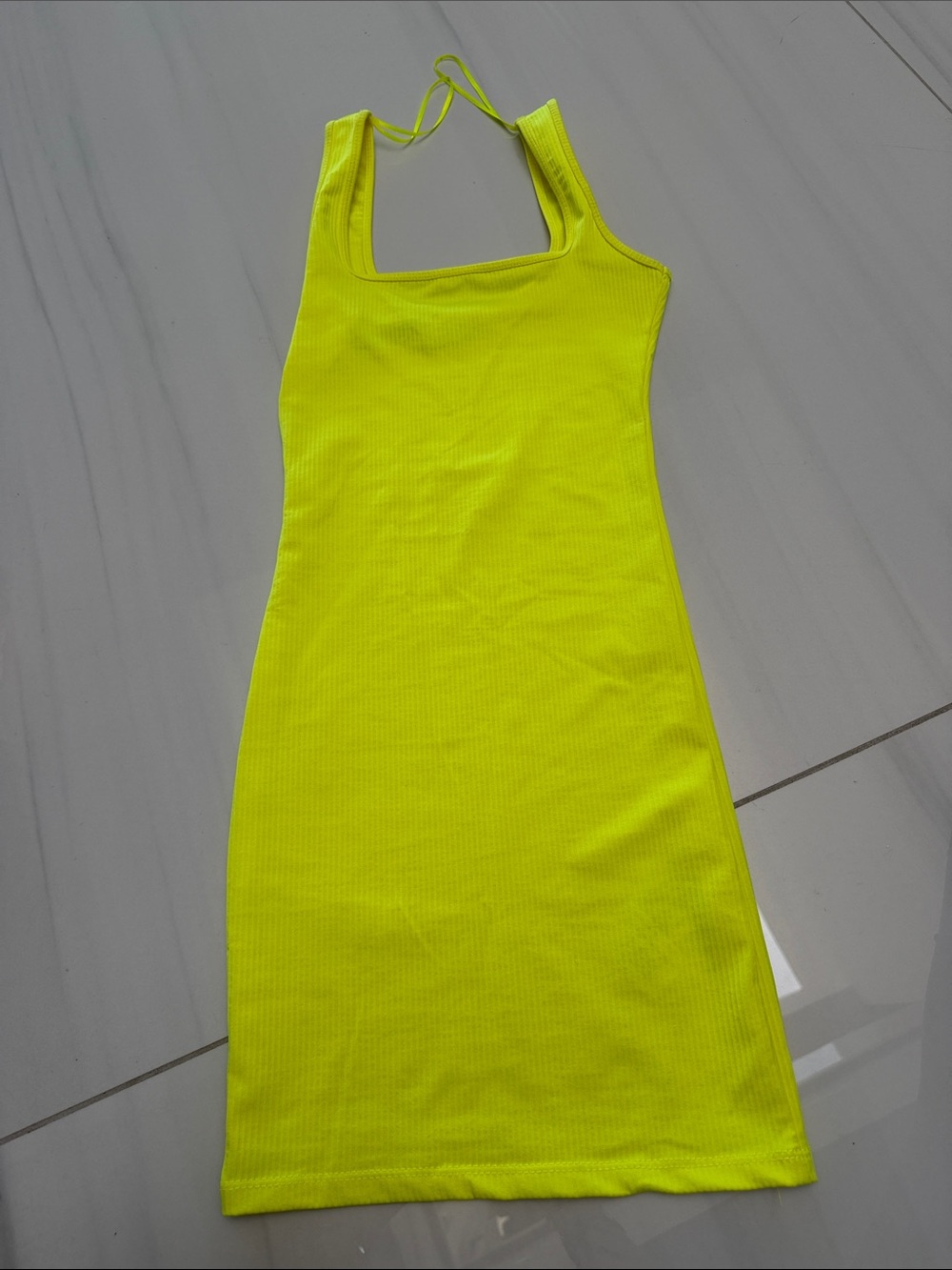Pull&Bear Neon Yellow Ribbed Halter Mini Dress